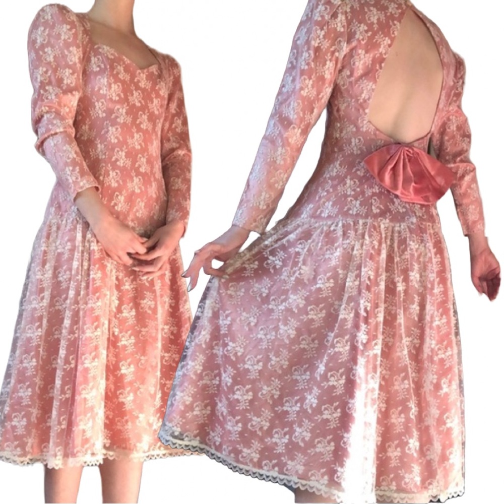 VINTAGE GUNNE SAX BY JESSICA MCCLINTOCK| Mutton Sleeve, Drop Waist Lace Dress
